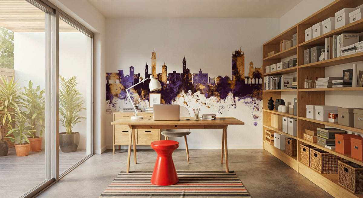 Lugano Switzerland Skyline Purple & Gold Mural Wallpaper - room preview 03