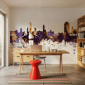 Lugano Switzerland Skyline Purple & Gold Mural Wallpaper - room preview 03