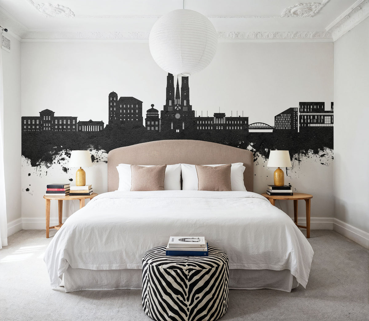 Uppsala Skyline Black & White Mural Wallpaper - room preview 03