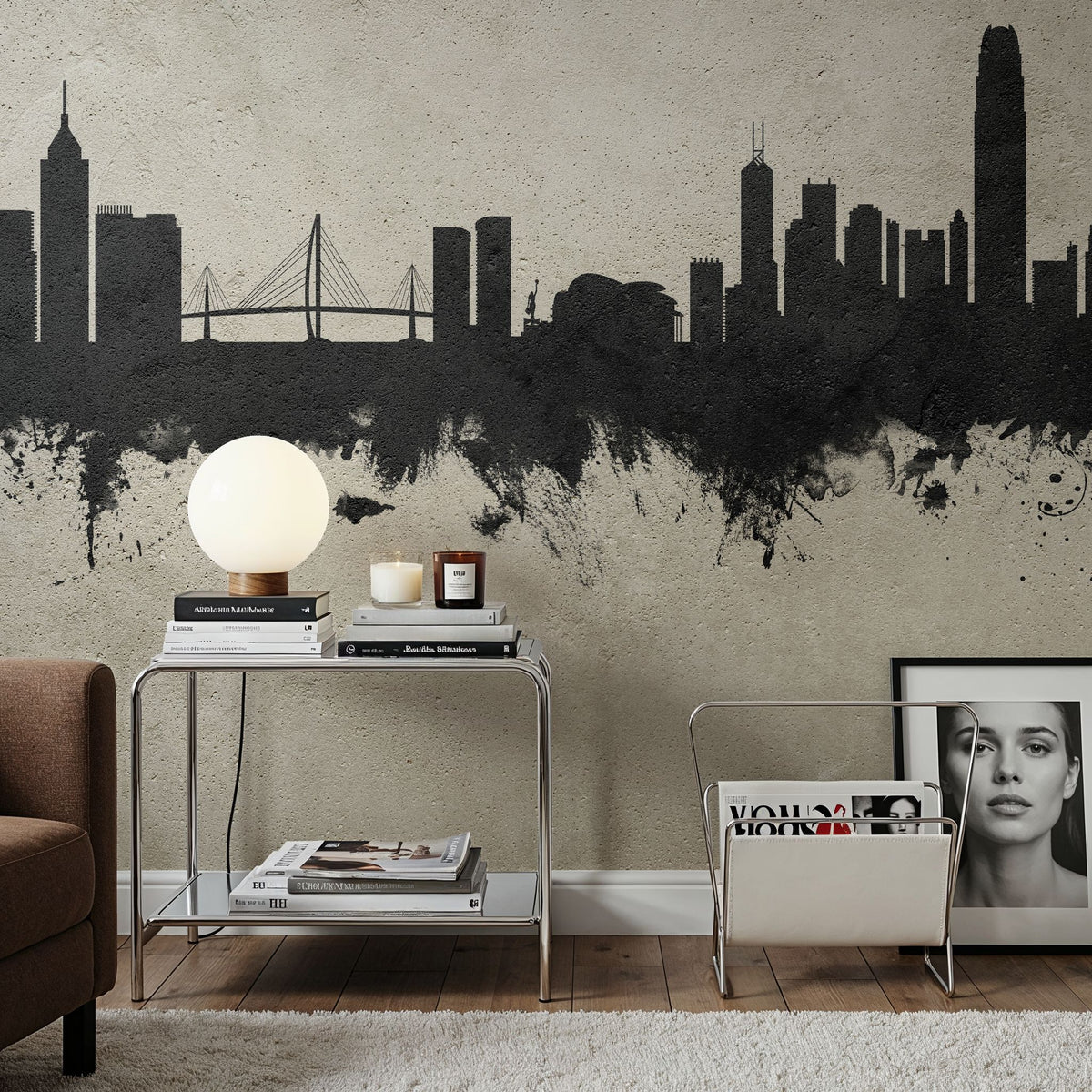 Hong Kong Skyline Concrete Mural Wallpaper - room preview 03