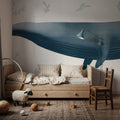 Ocean Life Whale on White Mural Wallpaper - room preview 03