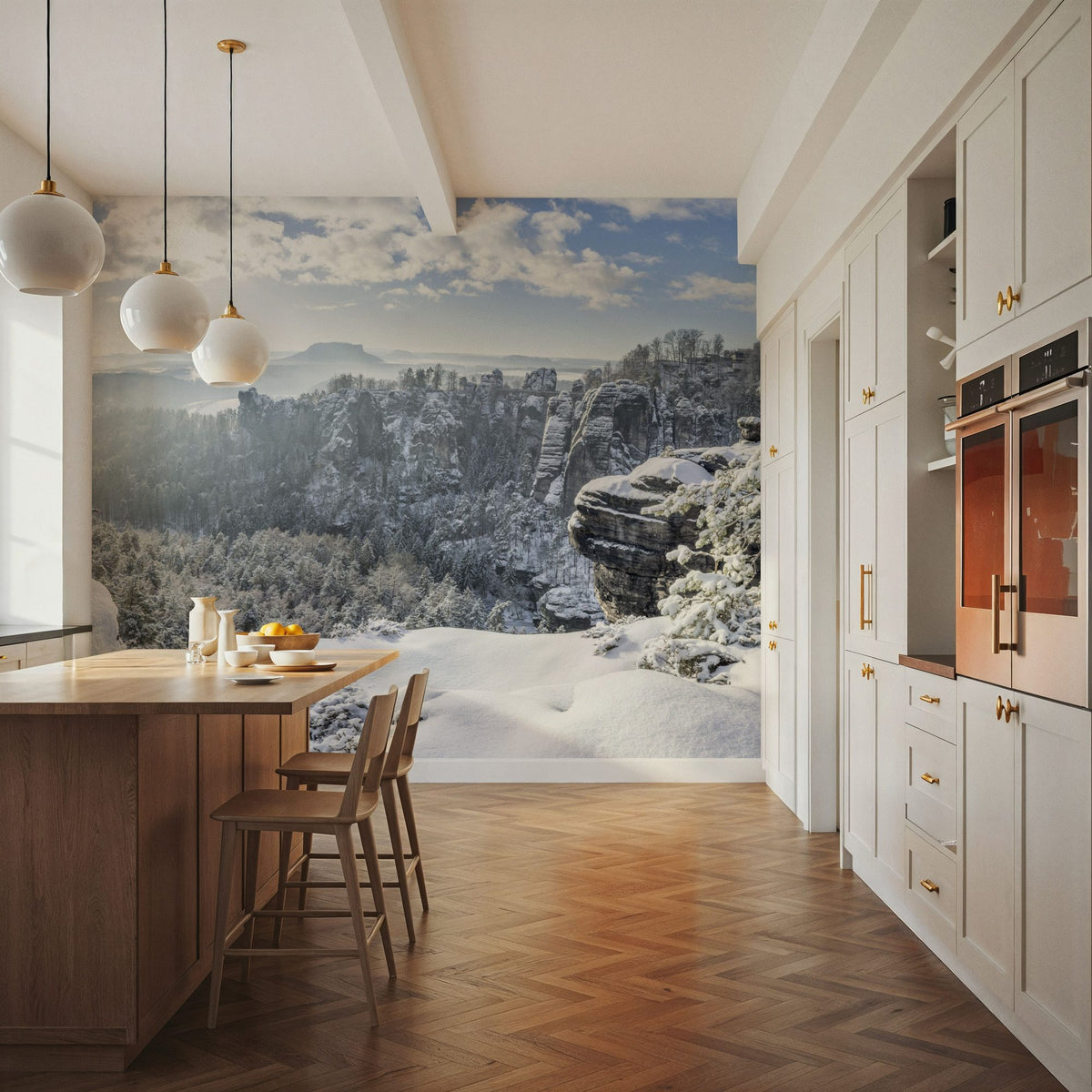 Swiss Winter Panorama Mural Wallpaper - room preview 03