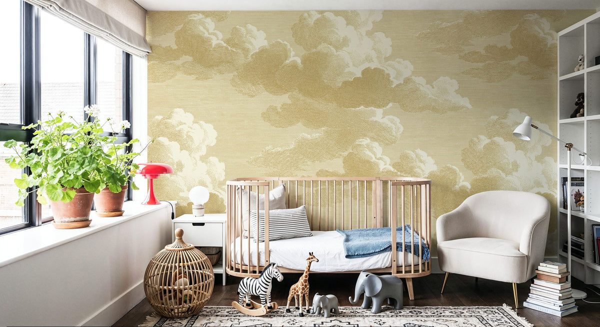 Intaglio Clouds, Butter Yellow Mural Wallpaper - room preview 03