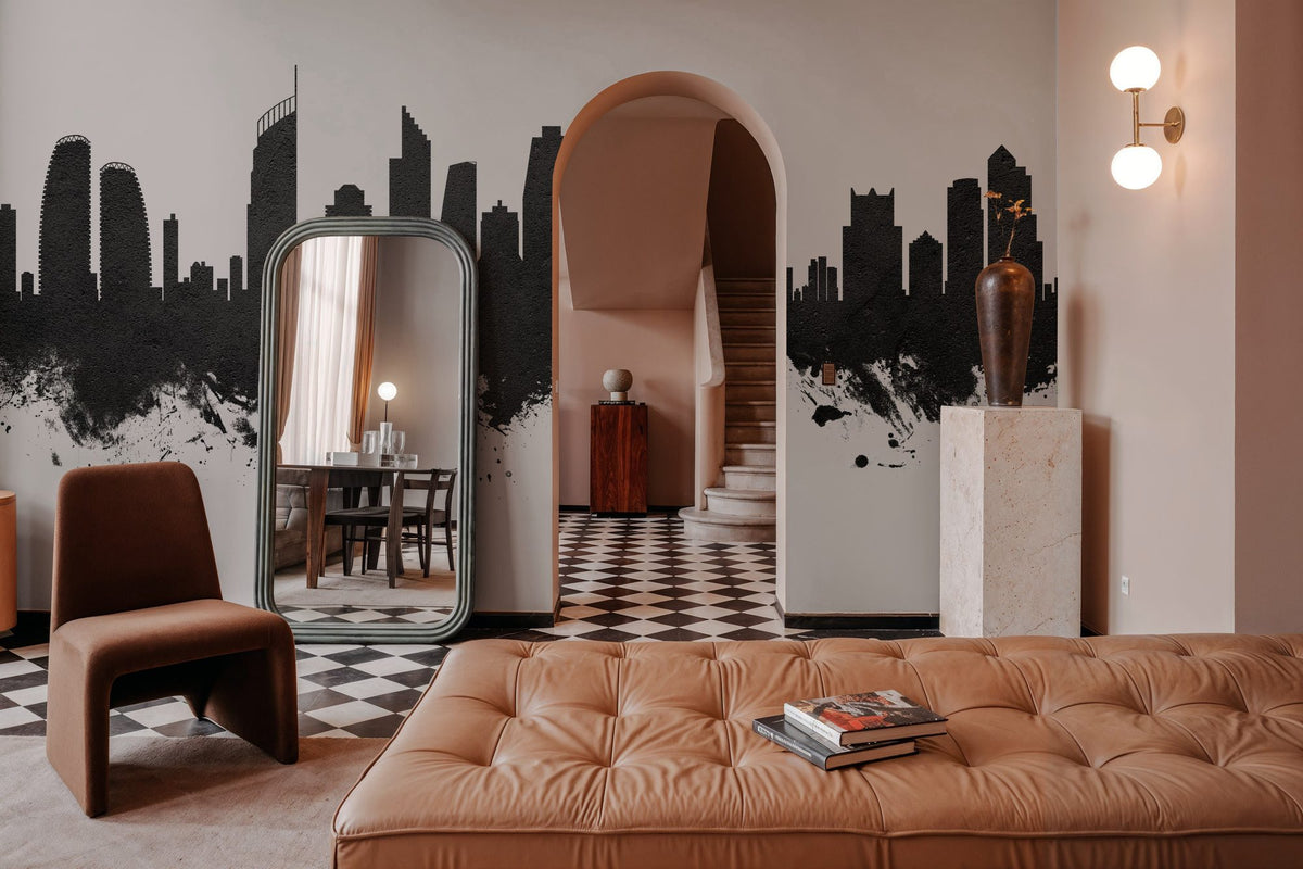 Gold Coast Australia Skyline Black & White Mural Wallpaper - room preview 03