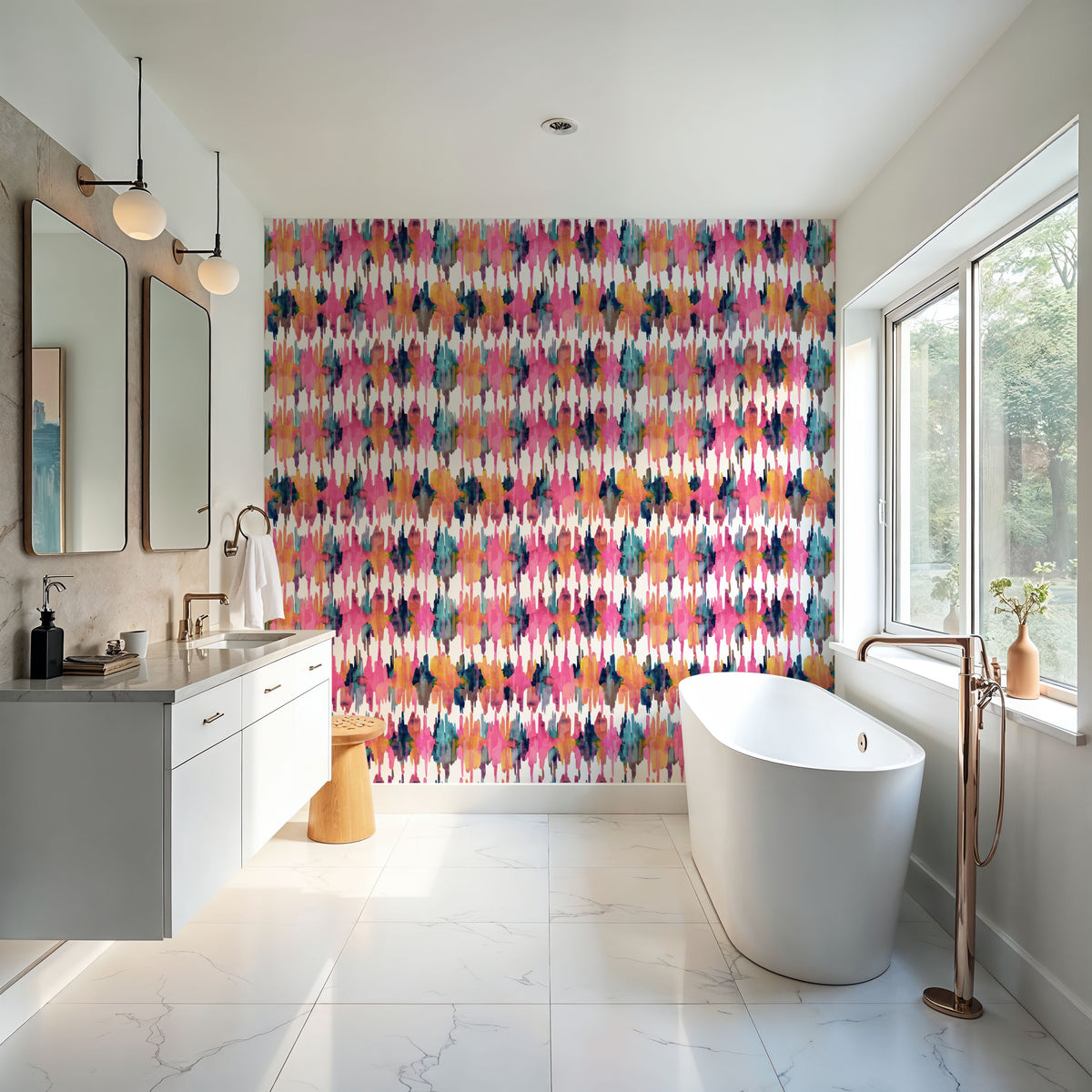 Rose Quarts Ikat Mural Wallpaper - room preview 03