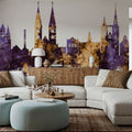 Halberstadt Germany Skyline Purple & Gold Mural Wallpaper - room preview 03