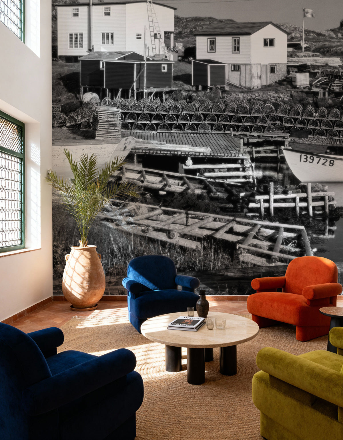 Newfoundland Harbour BW Mural Wallpaper - room preview 03