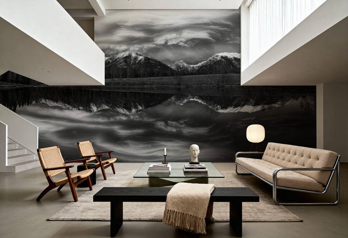 Chinook Clouds BW Mural Wallpaper - room preview 03