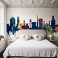 Durham North Carolina Skyline Blue & Bronze Mural Wallpaper - room preview 03