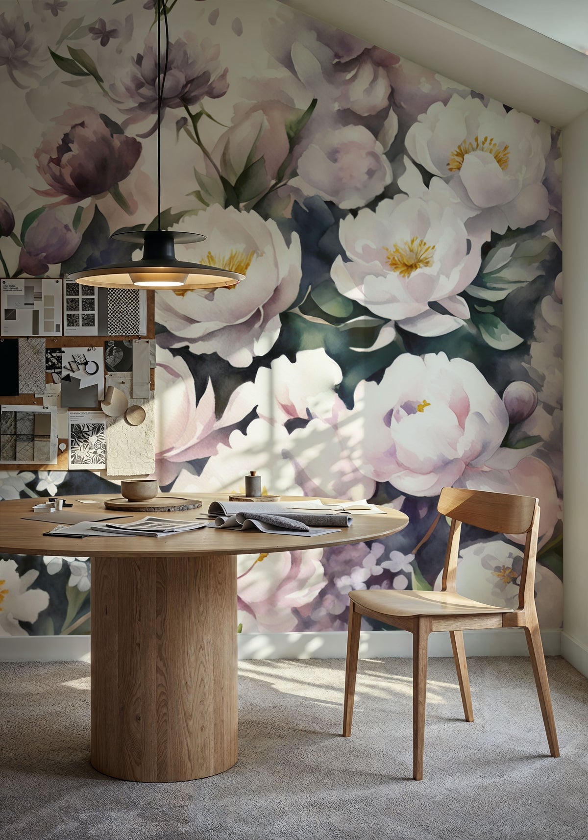 Watercolor Peonies Summer Mural Wallpaper - room preview 03