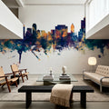 Tulsa Oklahoma Skyline Blue & Bronze Mural Wallpaper - room preview 03