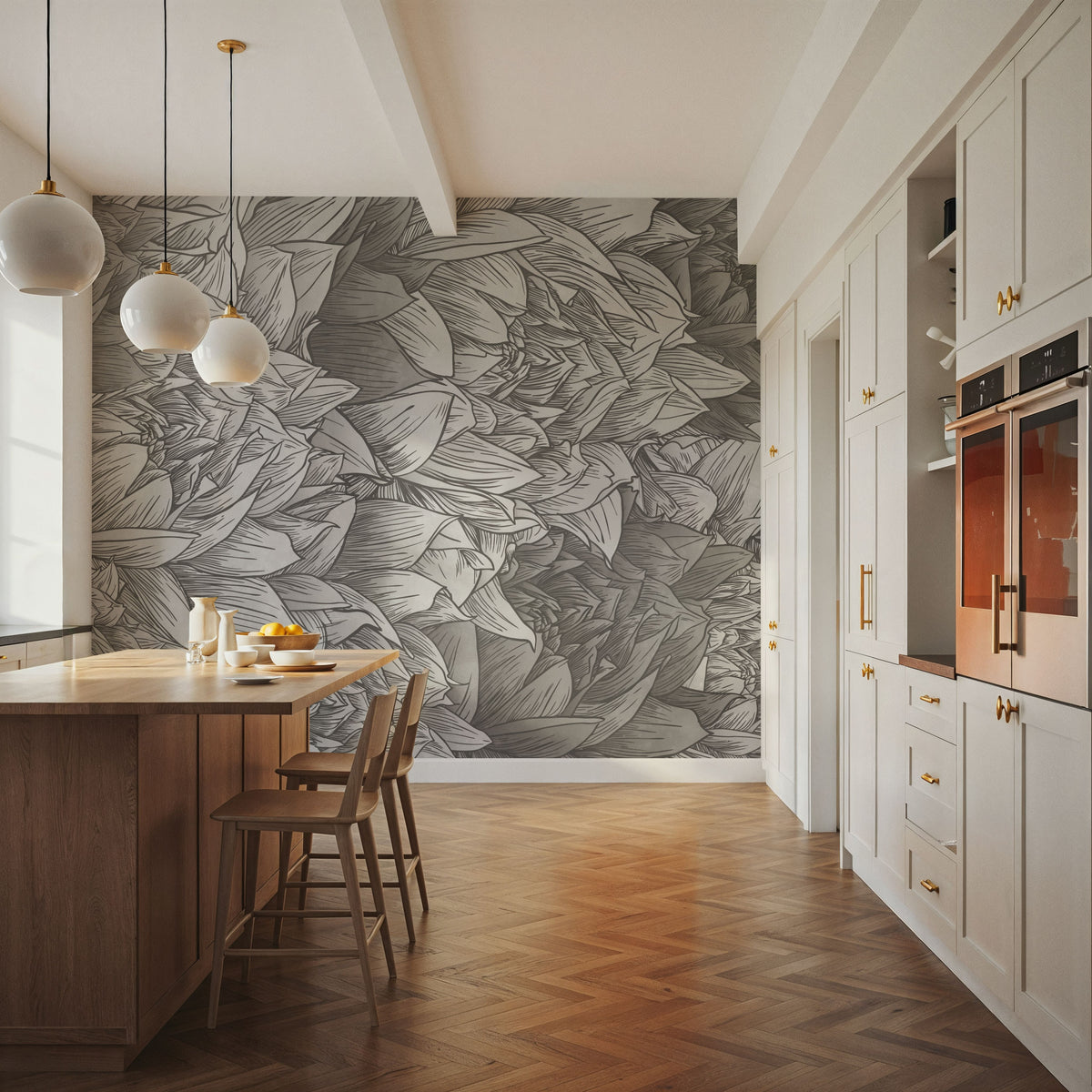 Chasing Dahlia Gray Mural Wallpaper - room preview 03