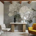 White Hydrangeas on Gray Mural Wallpaper - room preview 03