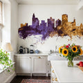 Jackson Mississippi Skyline Purple & Gold Mural Wallpaper - room preview 03