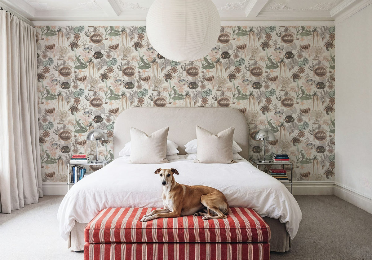 Deep Sea, Cream White Mural Wallpaper - room preview 03