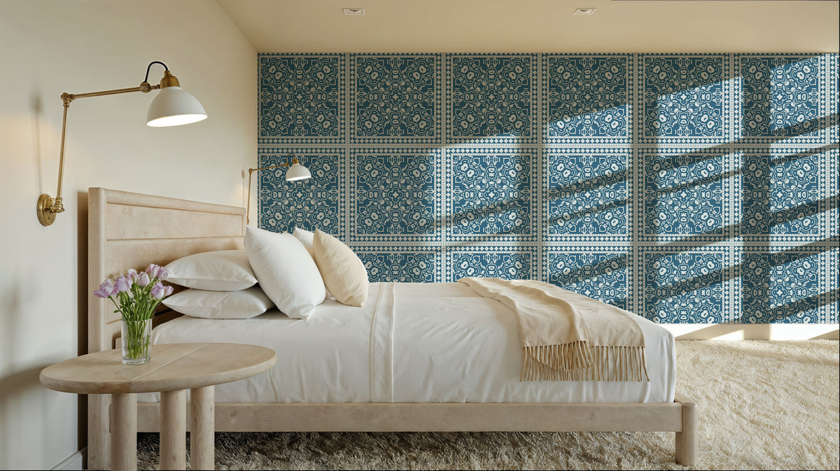 Mission Cement Tiles, Steel Blue Mural Wallpaper - room preview 03