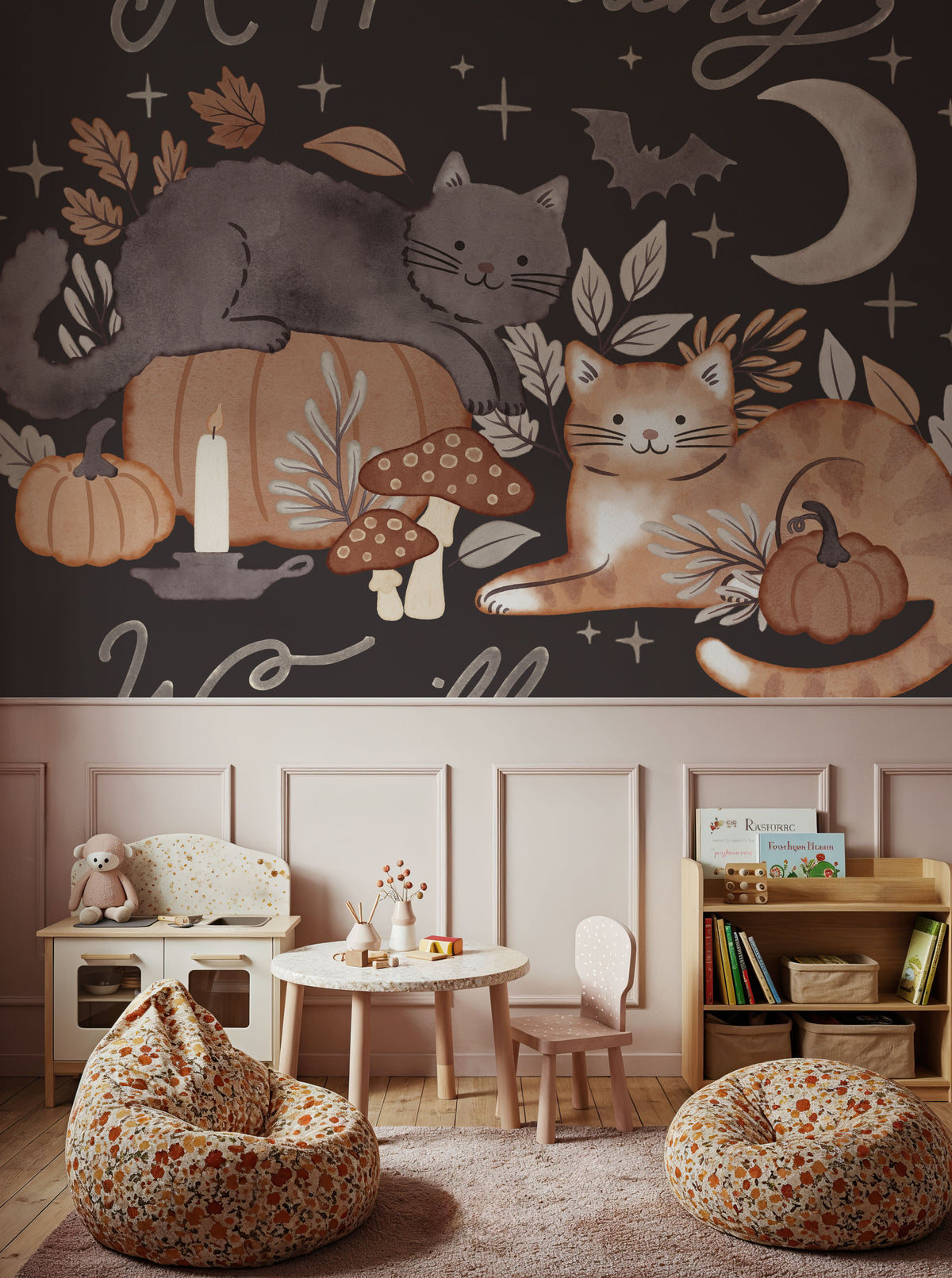 Pumpkins and Paws III Dark Mural Wallpaper - room preview 03