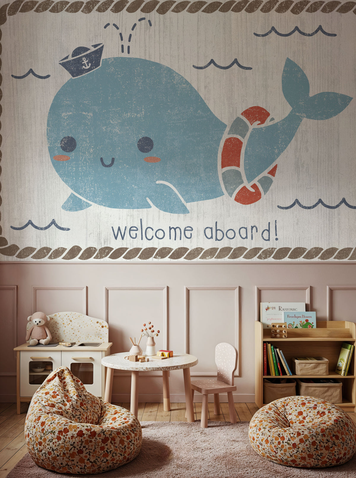 Nautical Friends Whale of a Time Mural Wallpaper - room preview 03