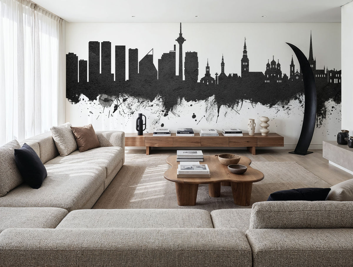Tallinn Estonia Skyline Black & White Mural Wallpaper - room preview 03