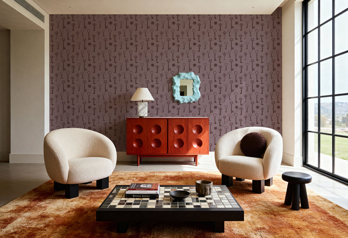 Antique Keys, Rose Mural Wallpaper - room preview 03