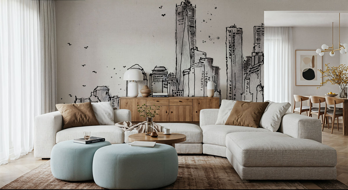 Skyline Sketches New York Mural Wallpaper - room preview 03