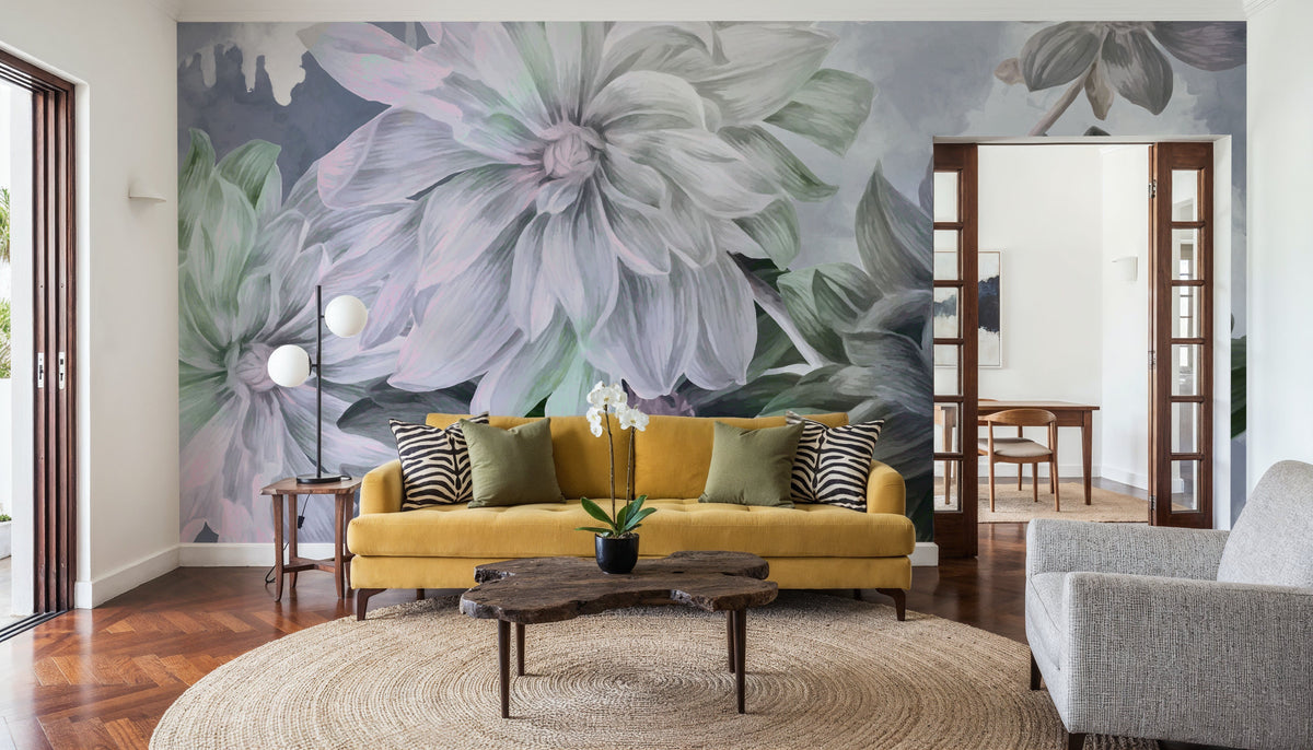 Focus on the Dahlia Green Mural Wallpaper - room preview 03