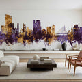 Swansea Wales Skyline Purple & Gold Mural Wallpaper - room preview 03