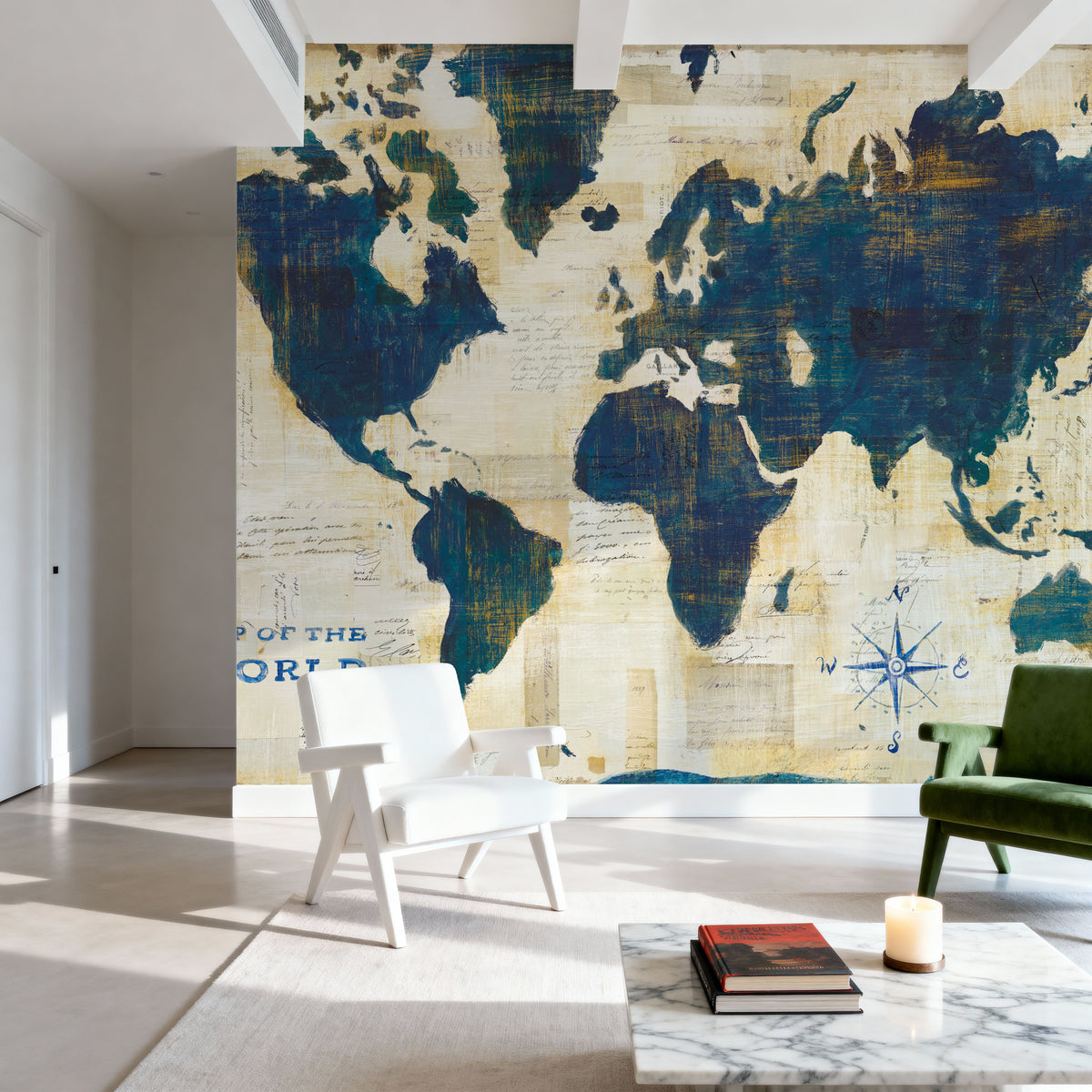 World Map Collage Mural Wallpaper - room preview 03