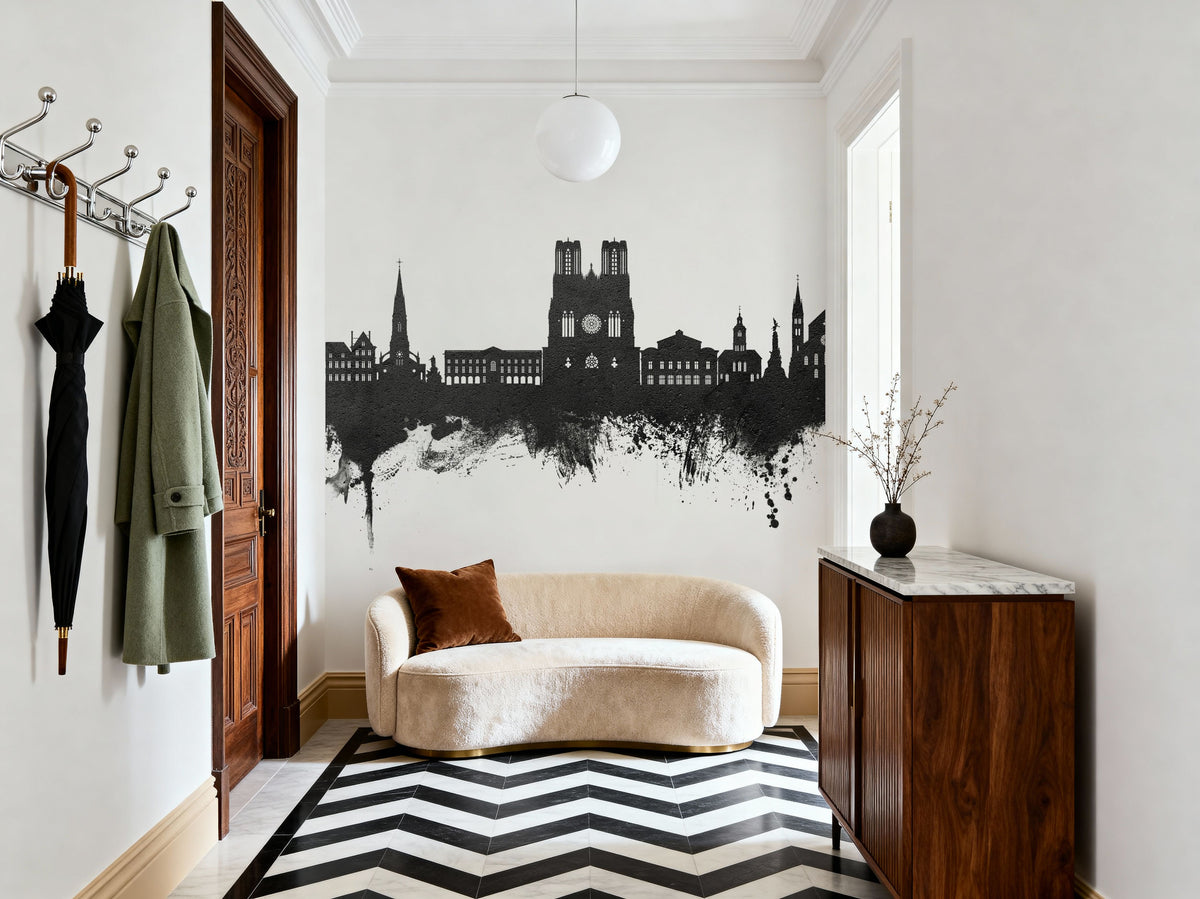 Reims France Skyline Black & White Mural Wallpaper - room preview 03