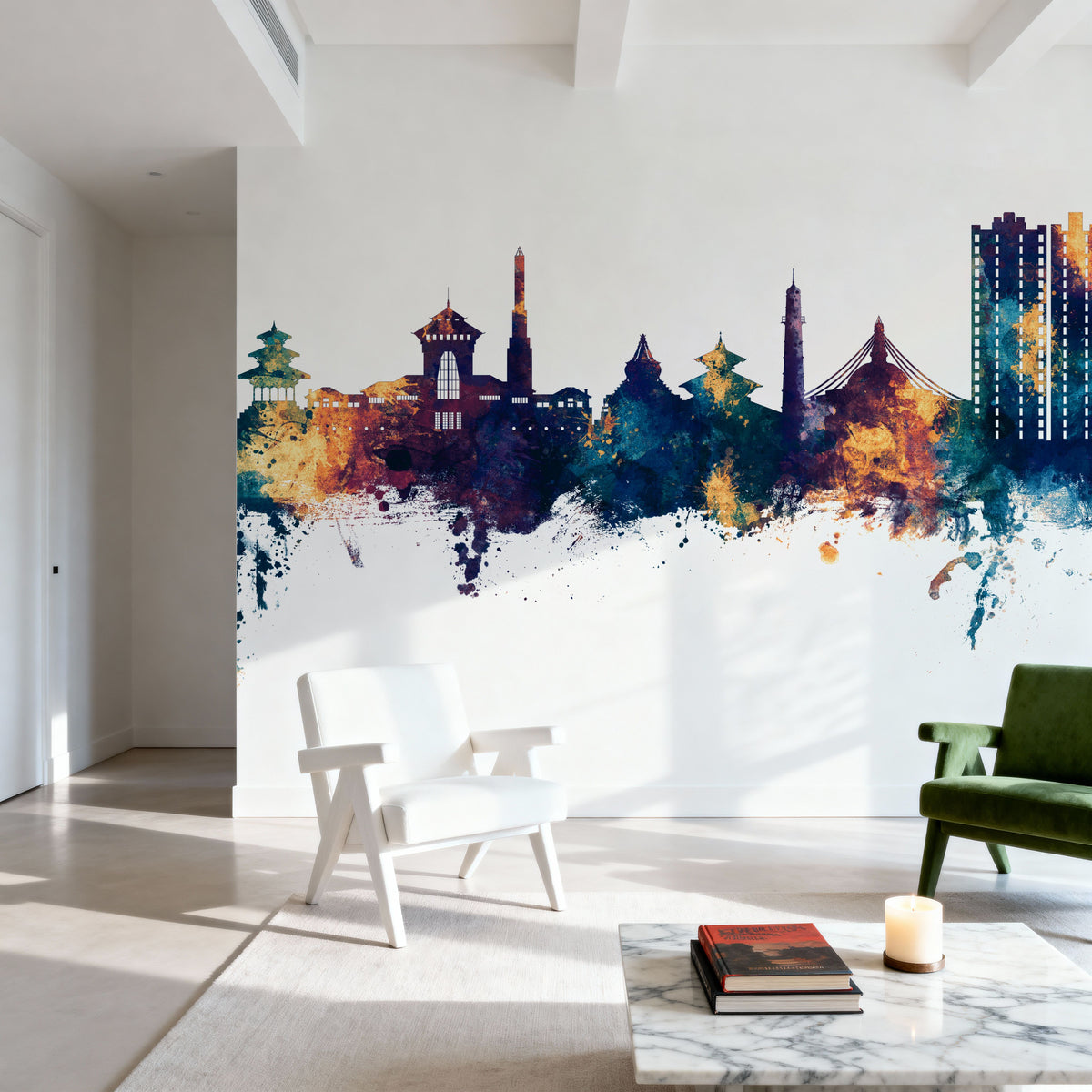Kathmandu Nepal Skyline Blue & Bronze Mural Wallpaper - room preview 03