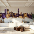 Murcia Spain Skyline Purple & Gold Mural Wallpaper - room preview 03