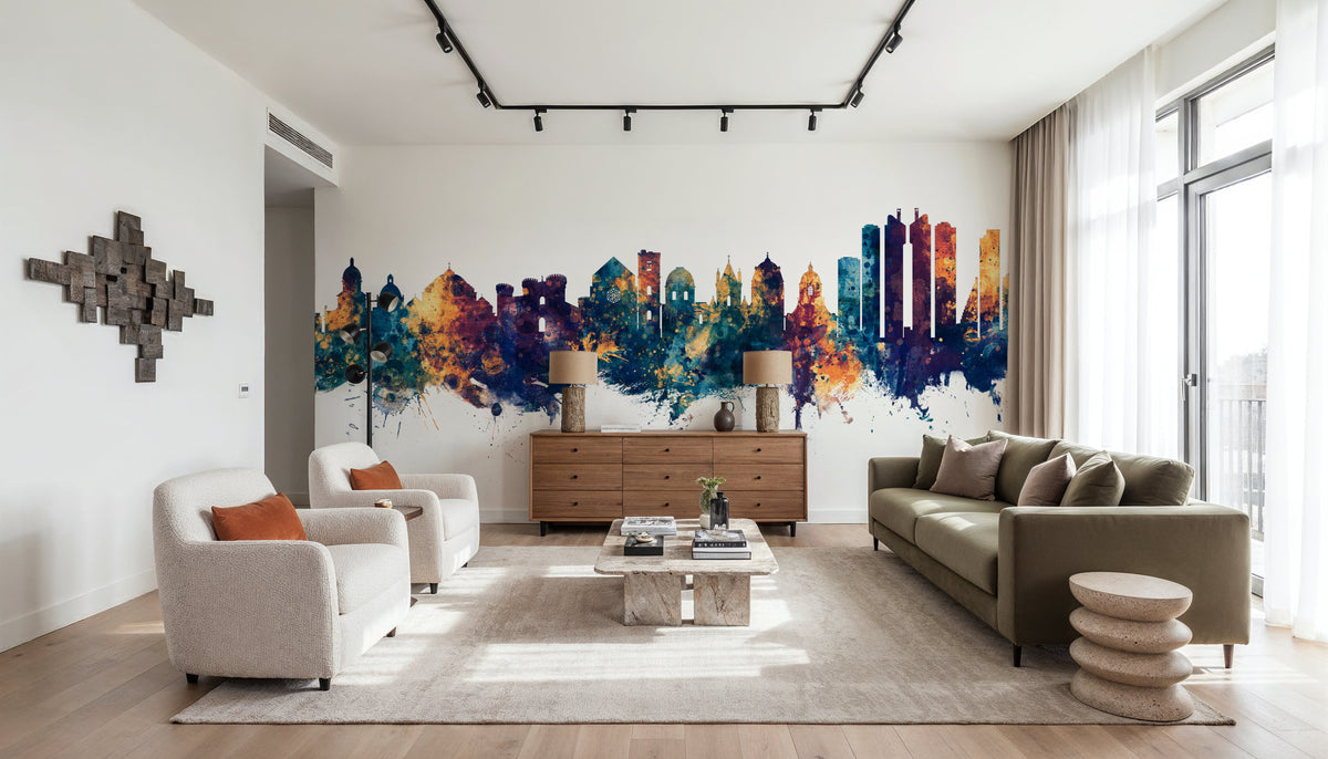 Naples Italy Skyline Blue & Bronze Mural Wallpaper - room preview 03