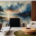 Watercolor Abstract Lake Mural Wallpaper - room preview 03