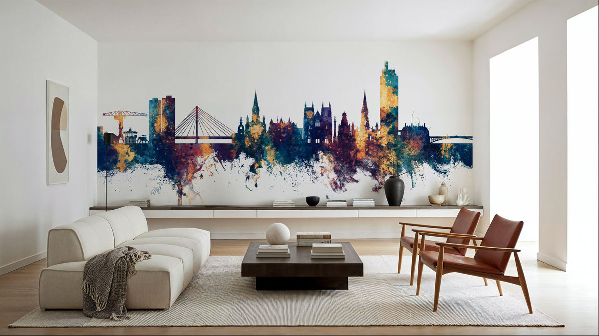 Nantes France Skyline Blue & Bronze Mural Wallpaper - room preview 03