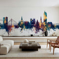 Nantes France Skyline Blue & Bronze Mural Wallpaper - room preview 03