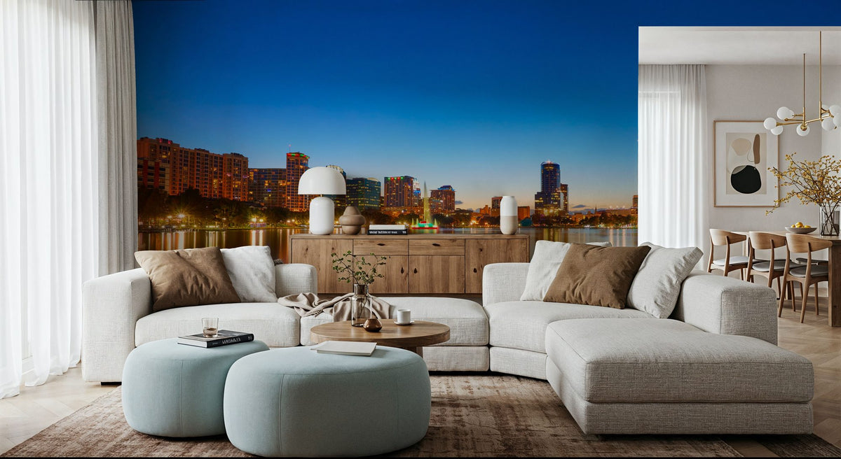 Orlando Skyline Sunset At Lake Eola Mural Wallpaper - room preview 03