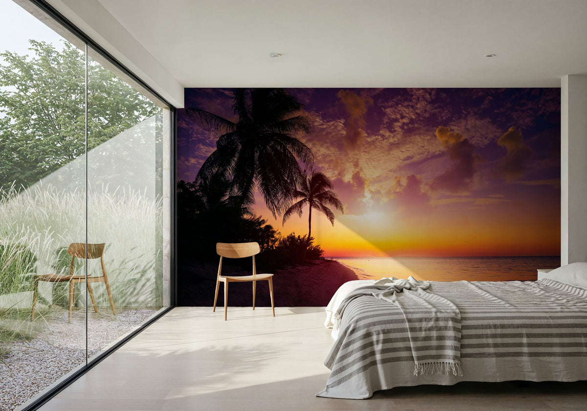 Tropical Twilight Silhouette Mural Wallpaper - room preview 03