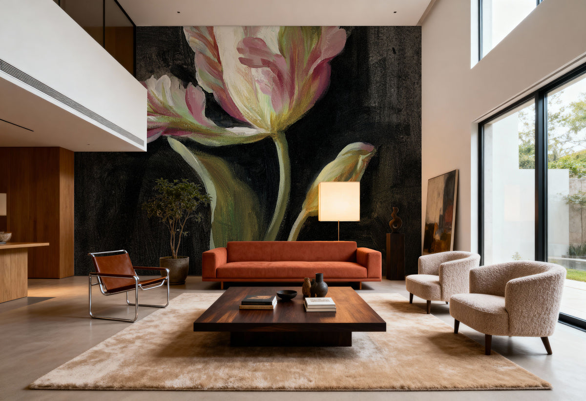 Tulip on Black Mural Wallpaper - room preview 03