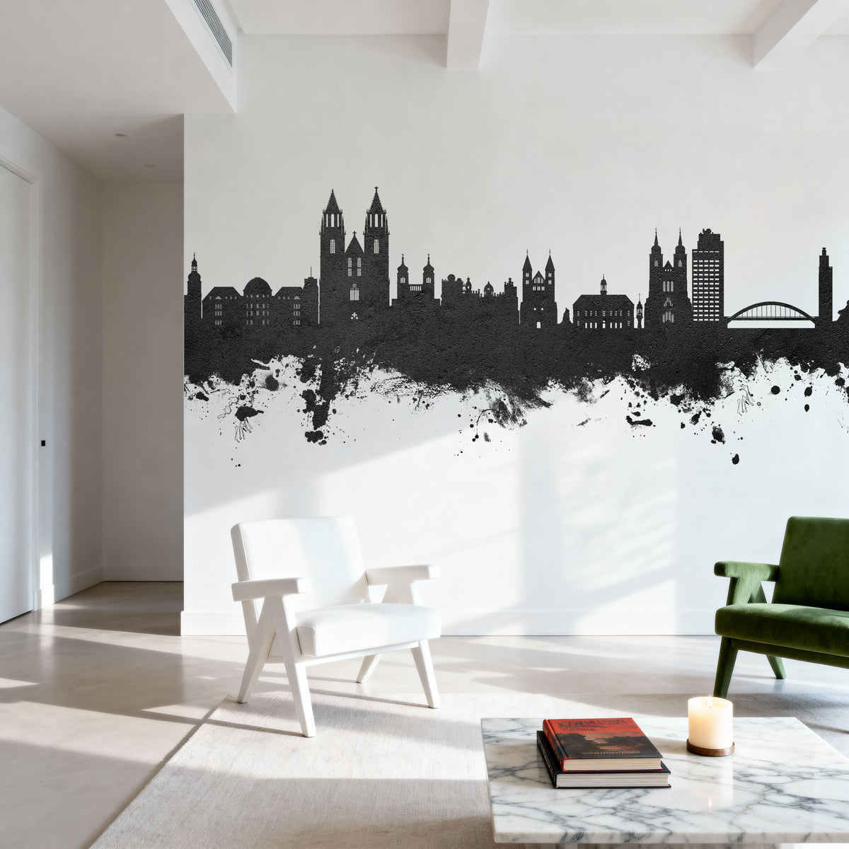 Magdeburg Germany Skyline Black & White Mural Wallpaper - room preview 03