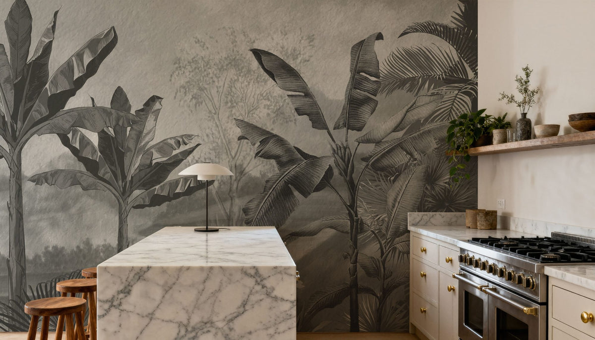 Tropical Banan Plant Sketch Mural Wallpaper - room preview 03