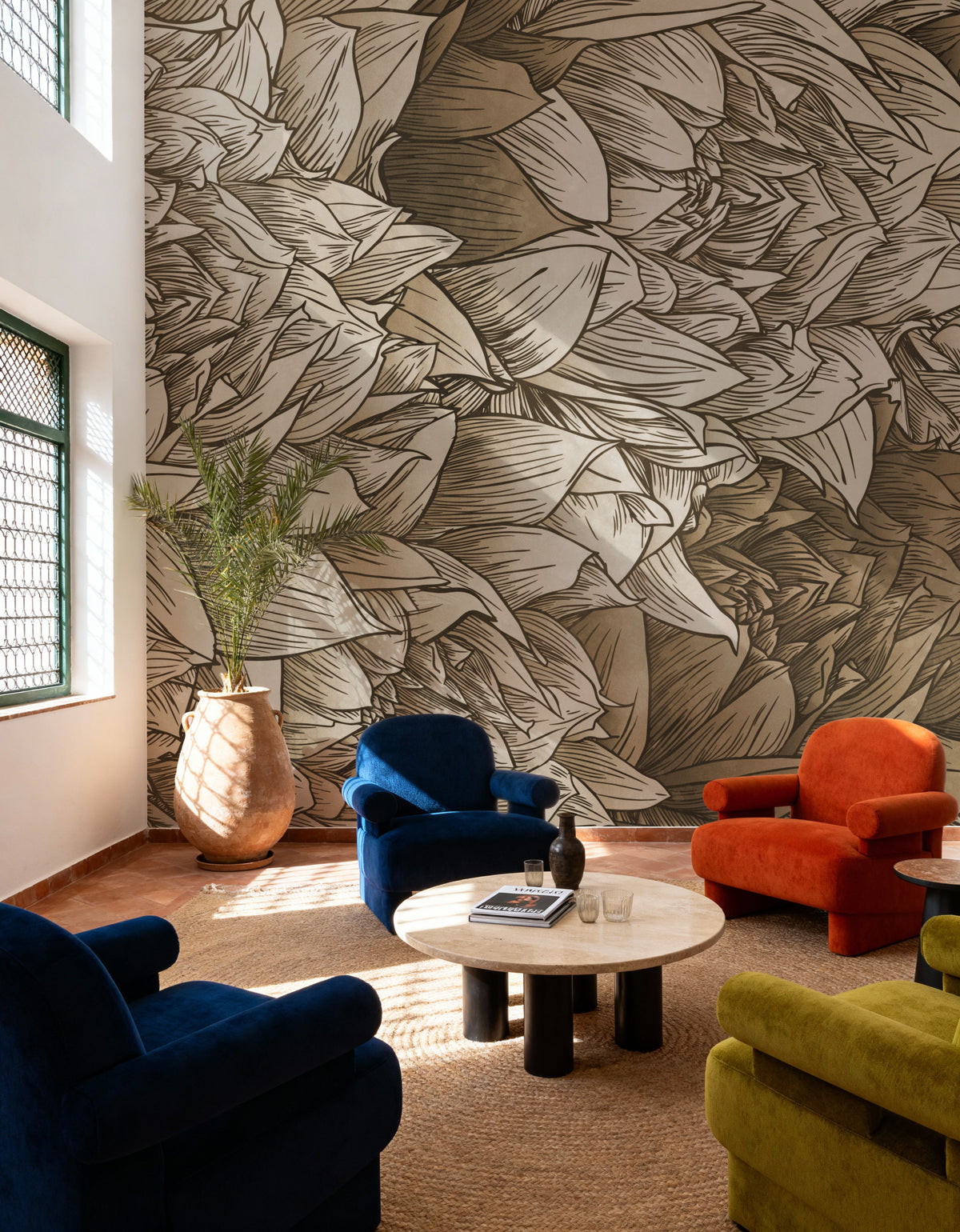 Chasing Dahlia Sepia Mural Wallpaper - room preview 03