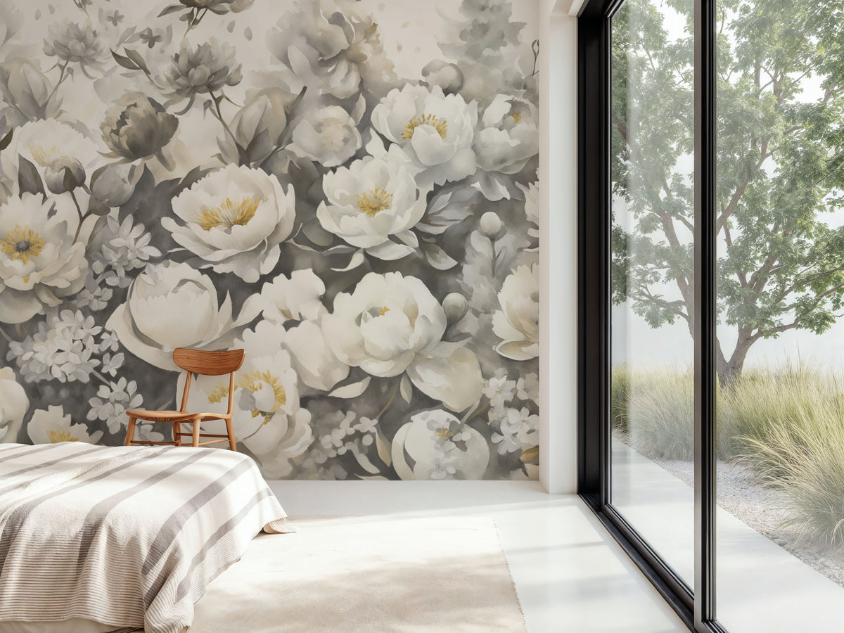 Watercolor Peonies Fall Mural Wallpaper - room preview 03
