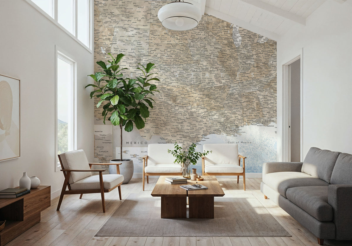 US Map Detailed - Ghada Mural Wallpaper - room preview 03