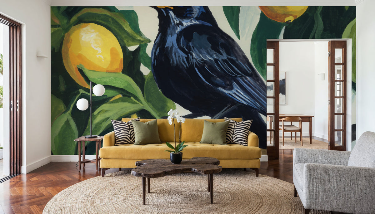 Bird with Lemon Branch Mural Wallpaper - room preview 03
