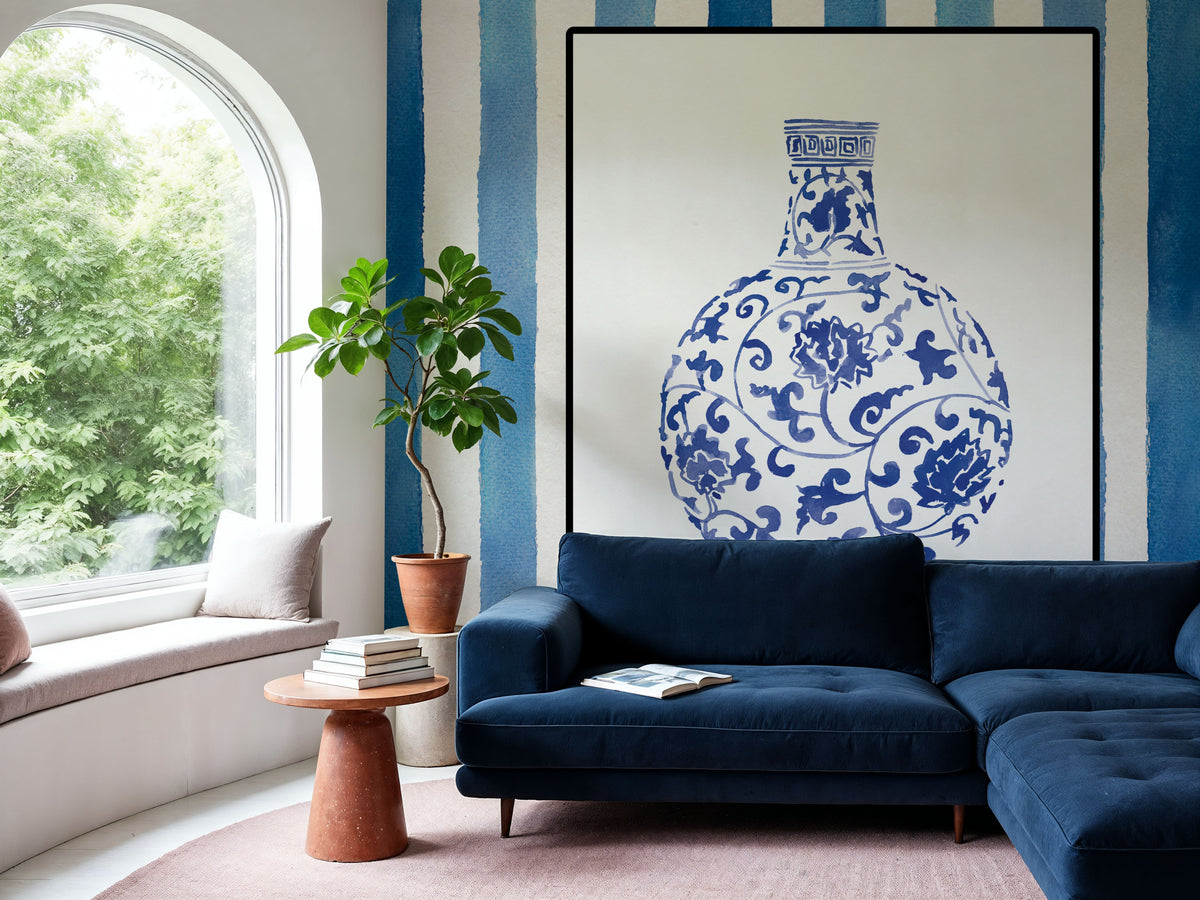 Chinoiserie Vase III Stripes Mural Wallpaper - room preview 03