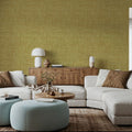 Mottled Linen Effect, Sunflower Yellow Mural Wallpaper - room preview 03