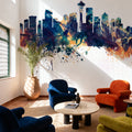 Seattle Skyline Blue & Bronze Mural Wallpaper - room preview 03