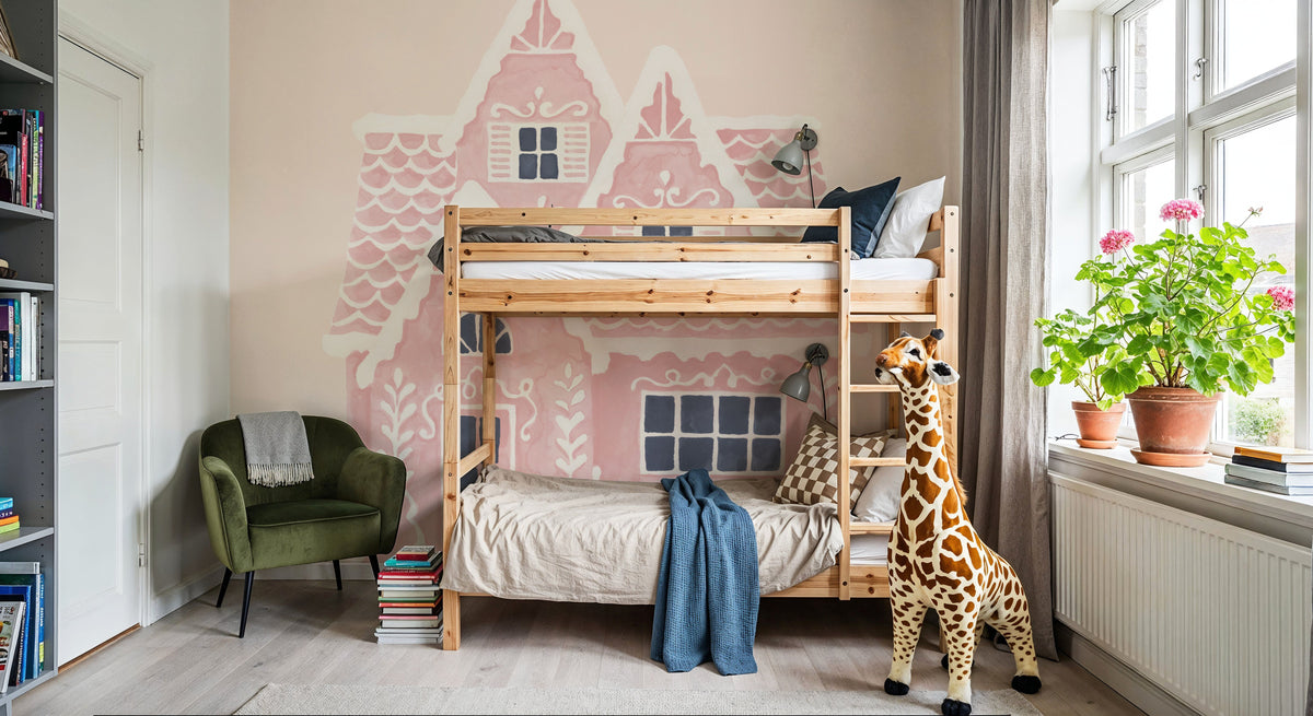 Gingerbread Dream House II Pink Mural Wallpaper - room preview 03
