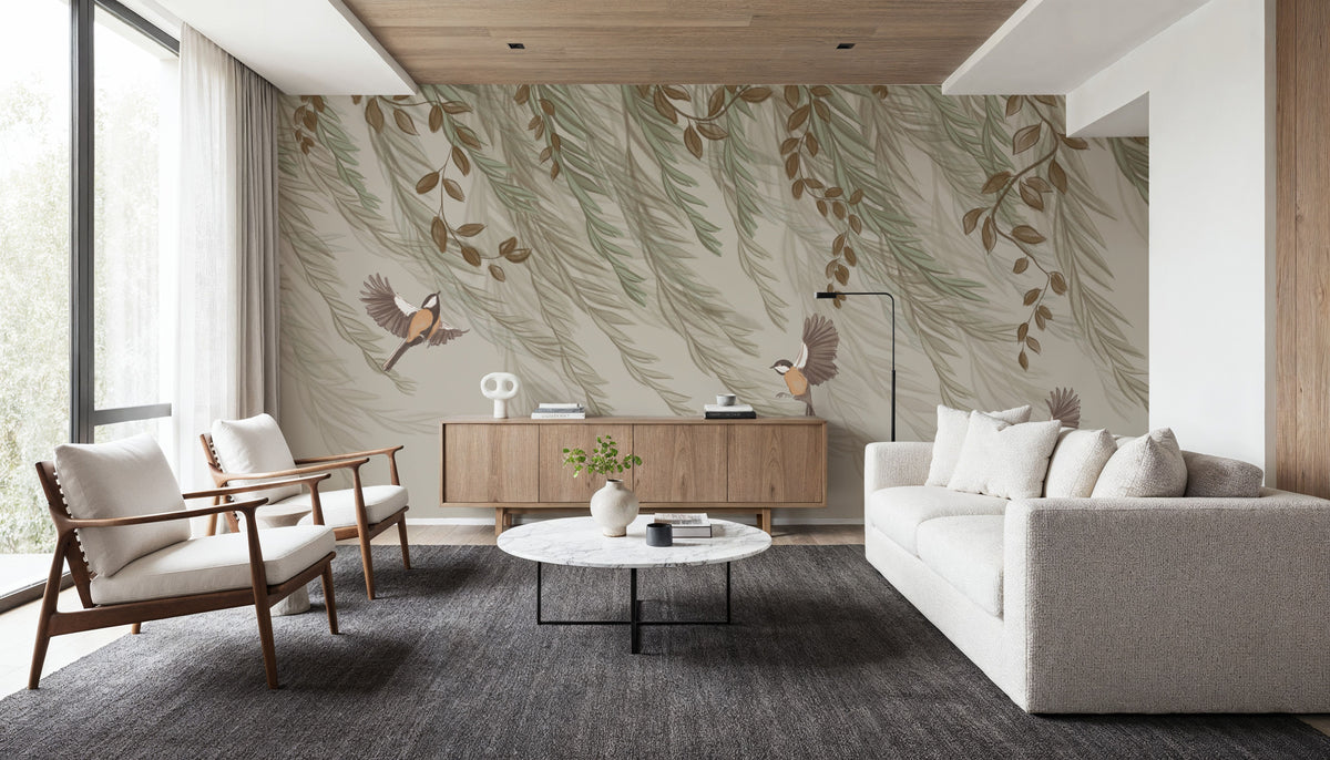 Willow & Birds, Sand Mural Wallpaper - room preview 03