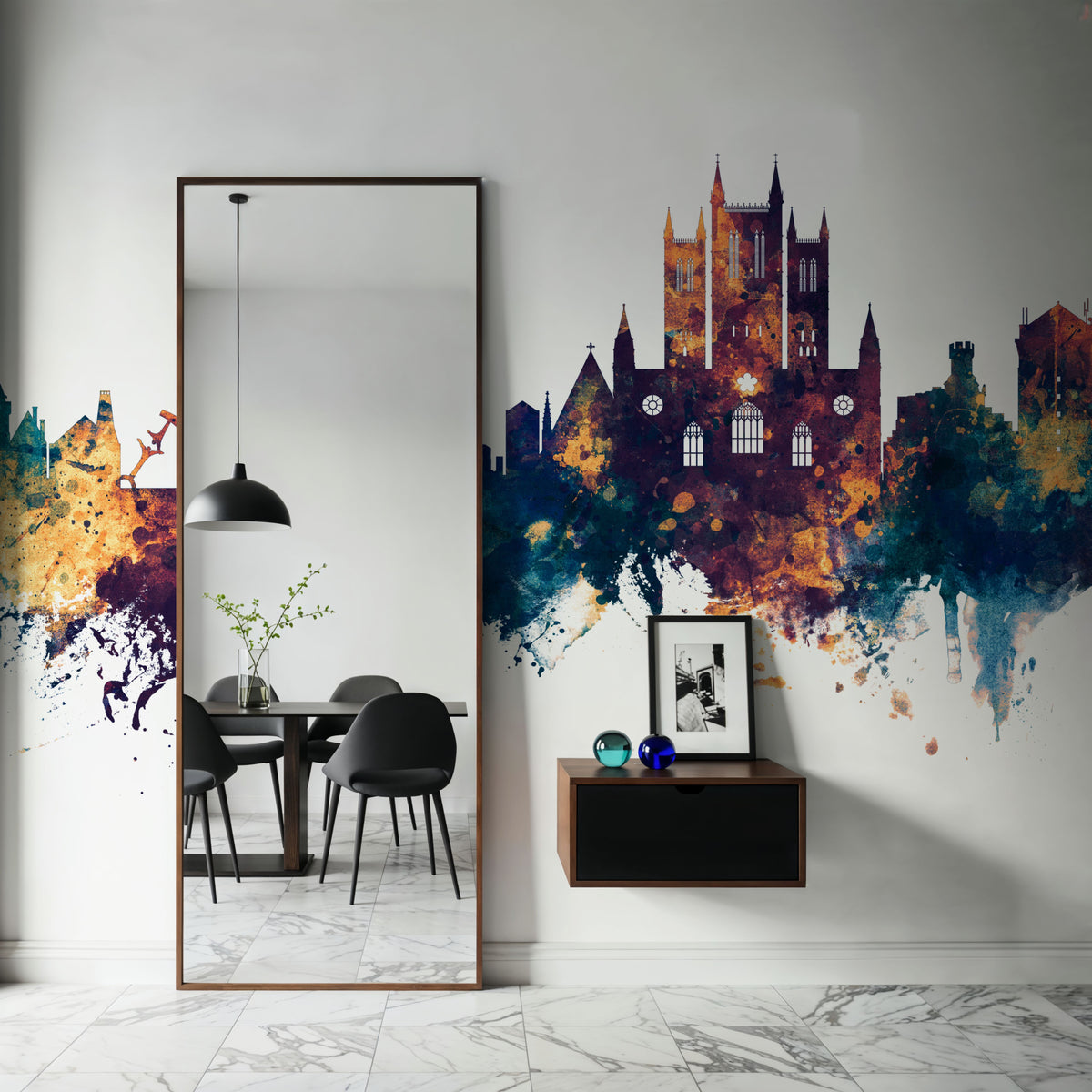 Lincoln England Skyline Blue & Bronze Mural Wallpaper - room preview 03